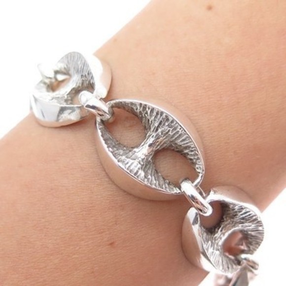 800 Silver Vintage Italy Anchor Mariner Link Oxidized Bracelet 6.75